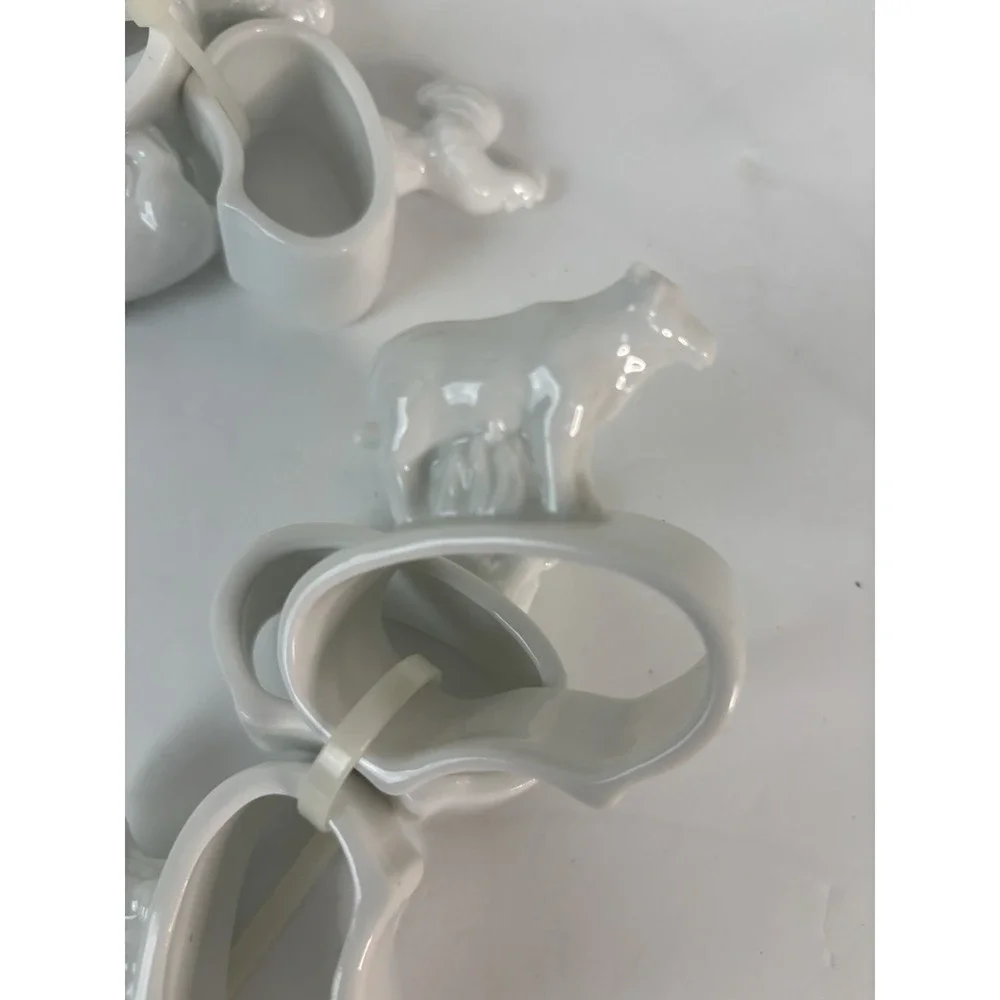 Farmhouse Animals White Ceramic Napkin Ring Holders Set of 6